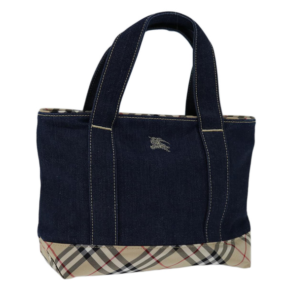 BURBERRY Nova Check Blue Label Hand Bag Denim Navy Beige Auth bs13210 - Picture 1 of 16